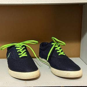 Navy Blue and Bright Green Polo Ralph Lace Up Casual Shoes Size 10.5